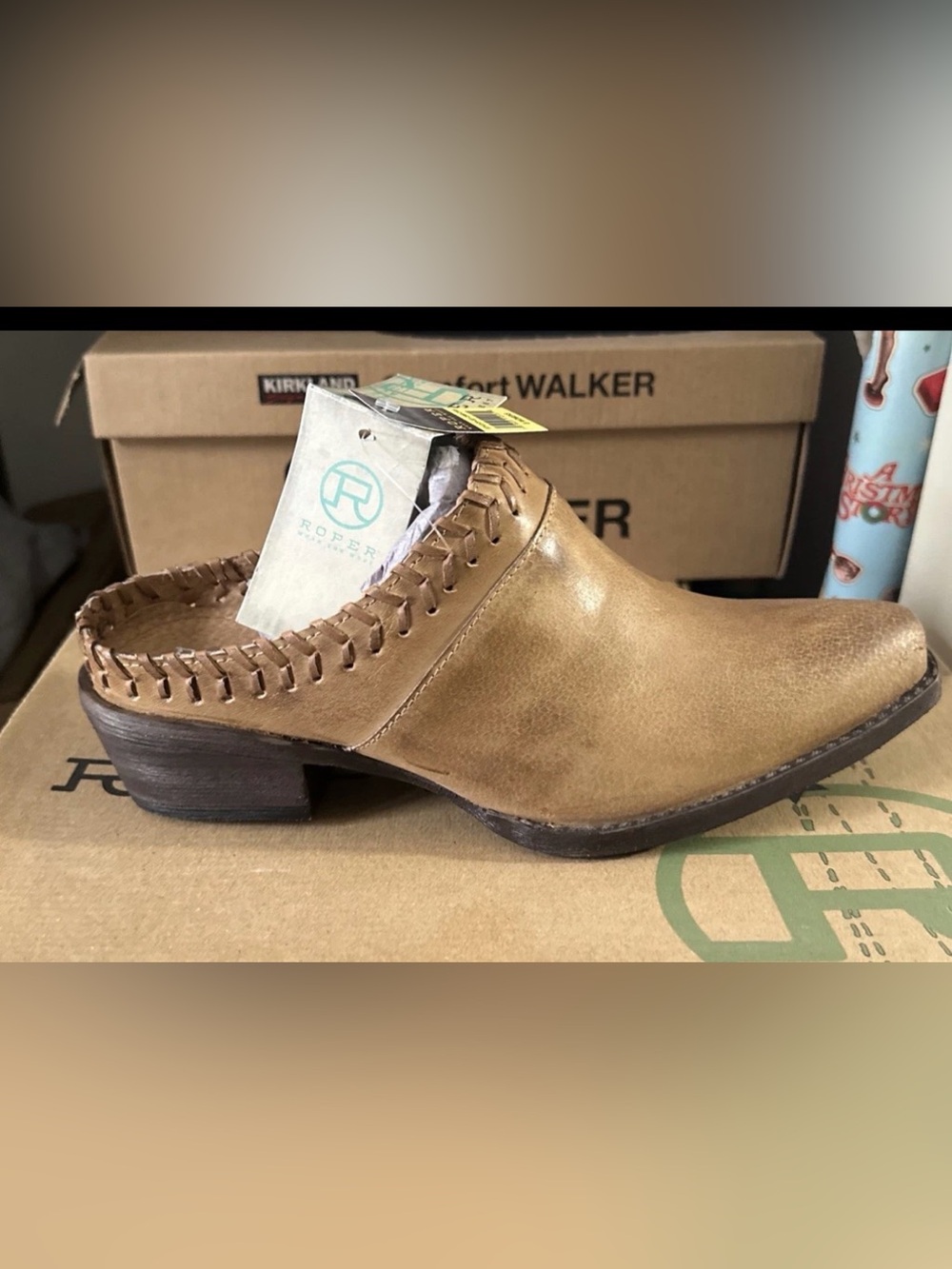 Roper Footwear Womens Ada Slip On Clog Mule Shoes Tan Brown Leather Size 8 M US